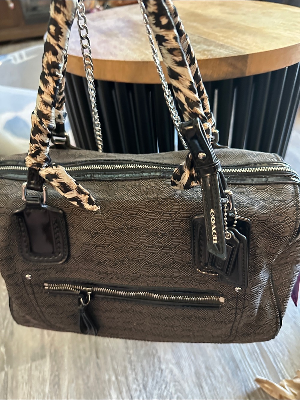 Coach #112 Oxford Convertible Signature Jacquard Travel Satchel with Leather Tri